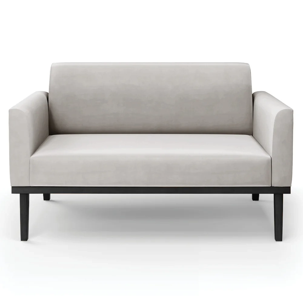 Sofá Namoradeira e 2 Poltronas Base Madeira Preto Maressa Veludo Cinza - Ibiza