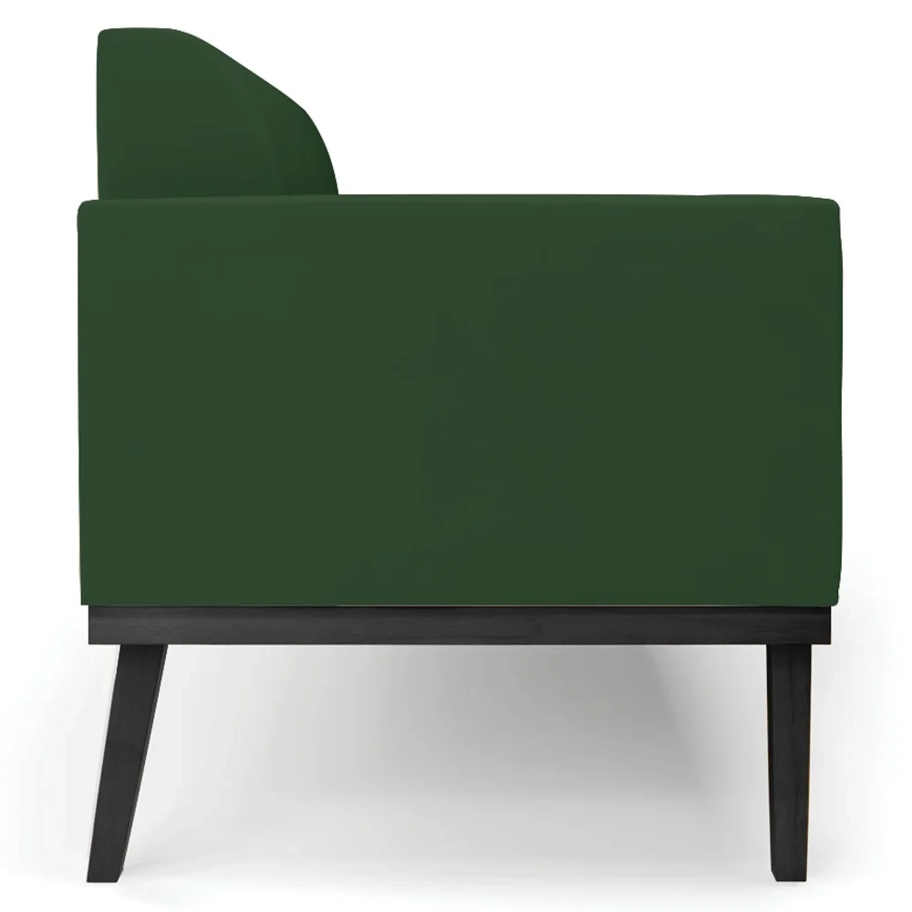 Sofá Namoradeira e 2 Poltronas Base Madeira Preto Maressa Veludo Verde - Ibiza