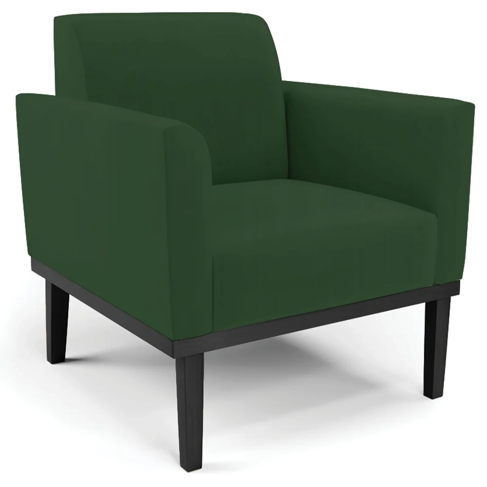 Sofá Namoradeira e 2 Poltronas Base Madeira Preto Maressa Veludo Verde - Ibiza