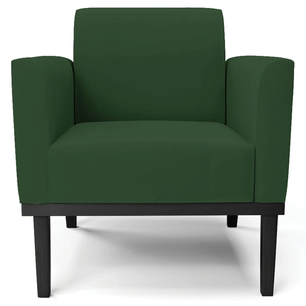 Sofá Namoradeira e 2 Poltronas Base Madeira Preto Maressa Veludo Verde - Ibiza