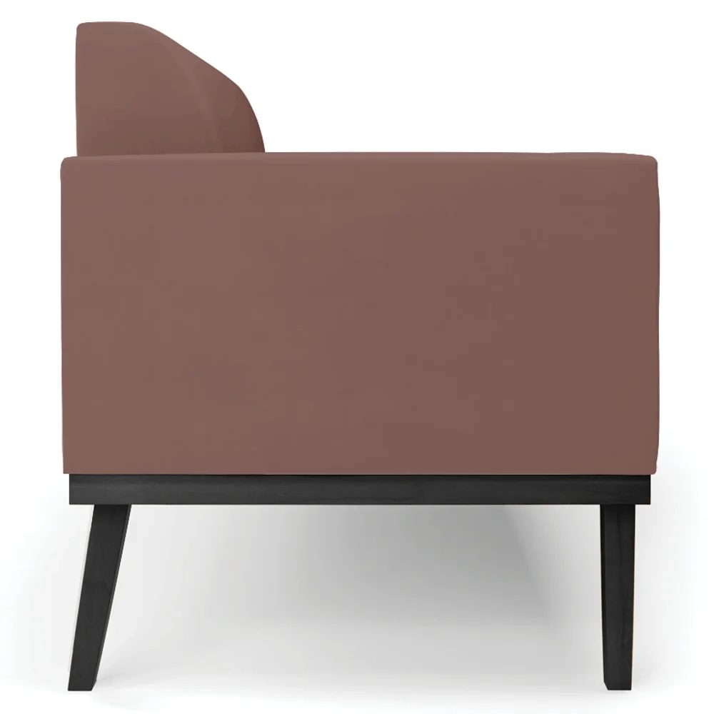 Sofá Namoradeira e 2 Poltronas Base Madeira Preto Maressa Veludo Rosê - Ibiza