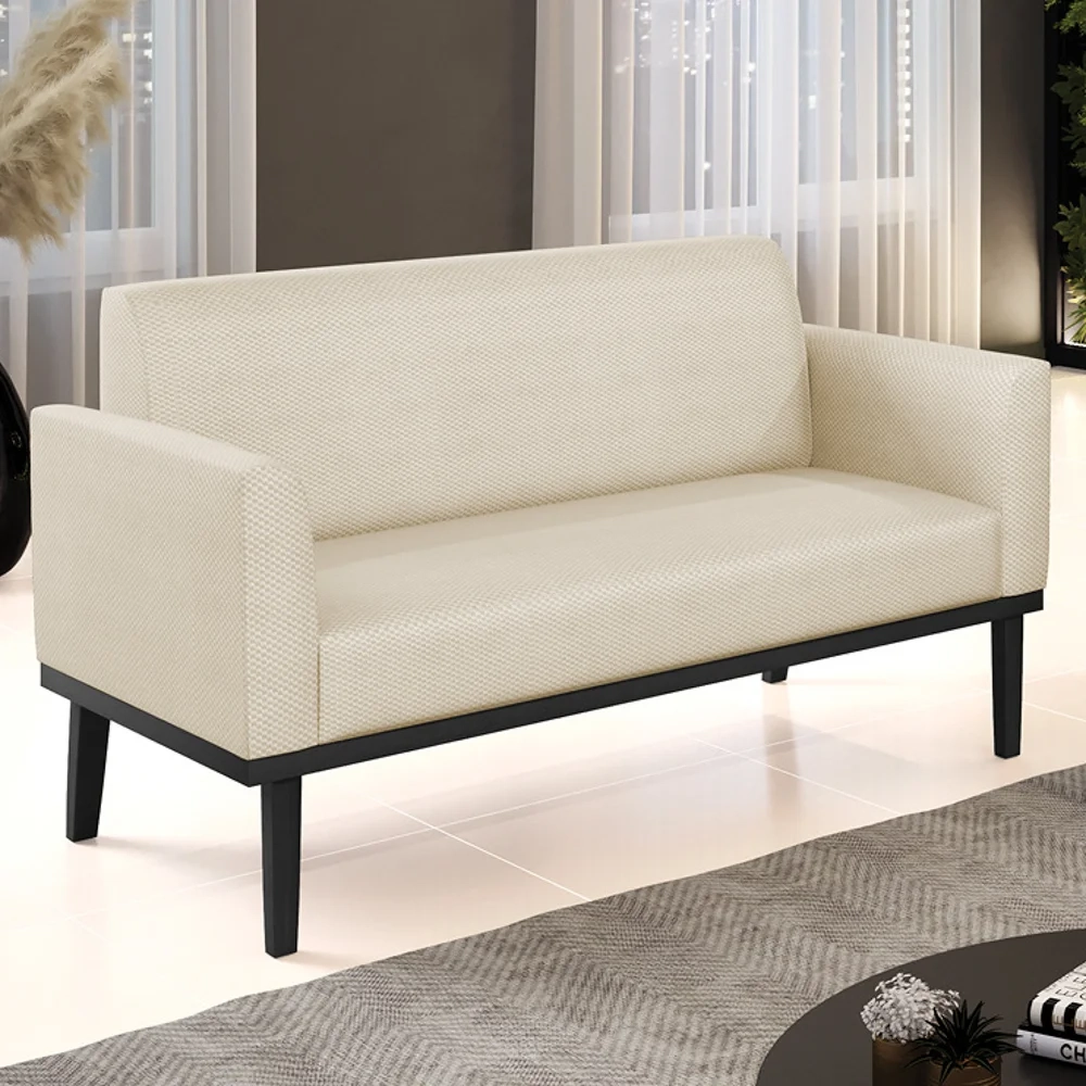 Sofá Namoradeira Base Madeira Preto Maressa Veludo Luxo Off White - Ibiza