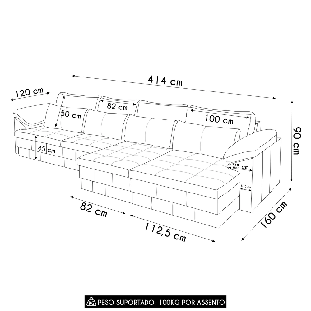 Sofá Retrátil 5 Lugares Para Sala 414cm Dijon Couro Mel S07 - Mpozenato