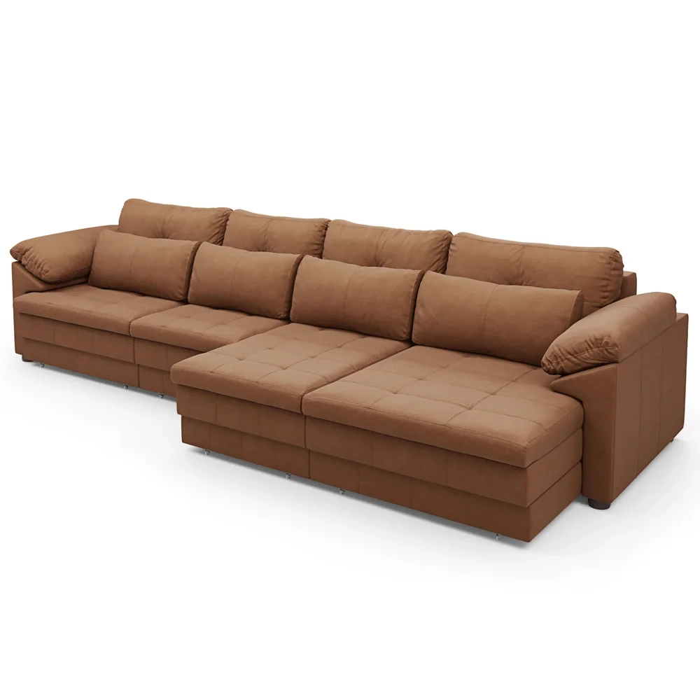 Sofá Retrátil 5 Lugares Para Sala 414cm Dijon Couro Mel S07 - Mpozenato