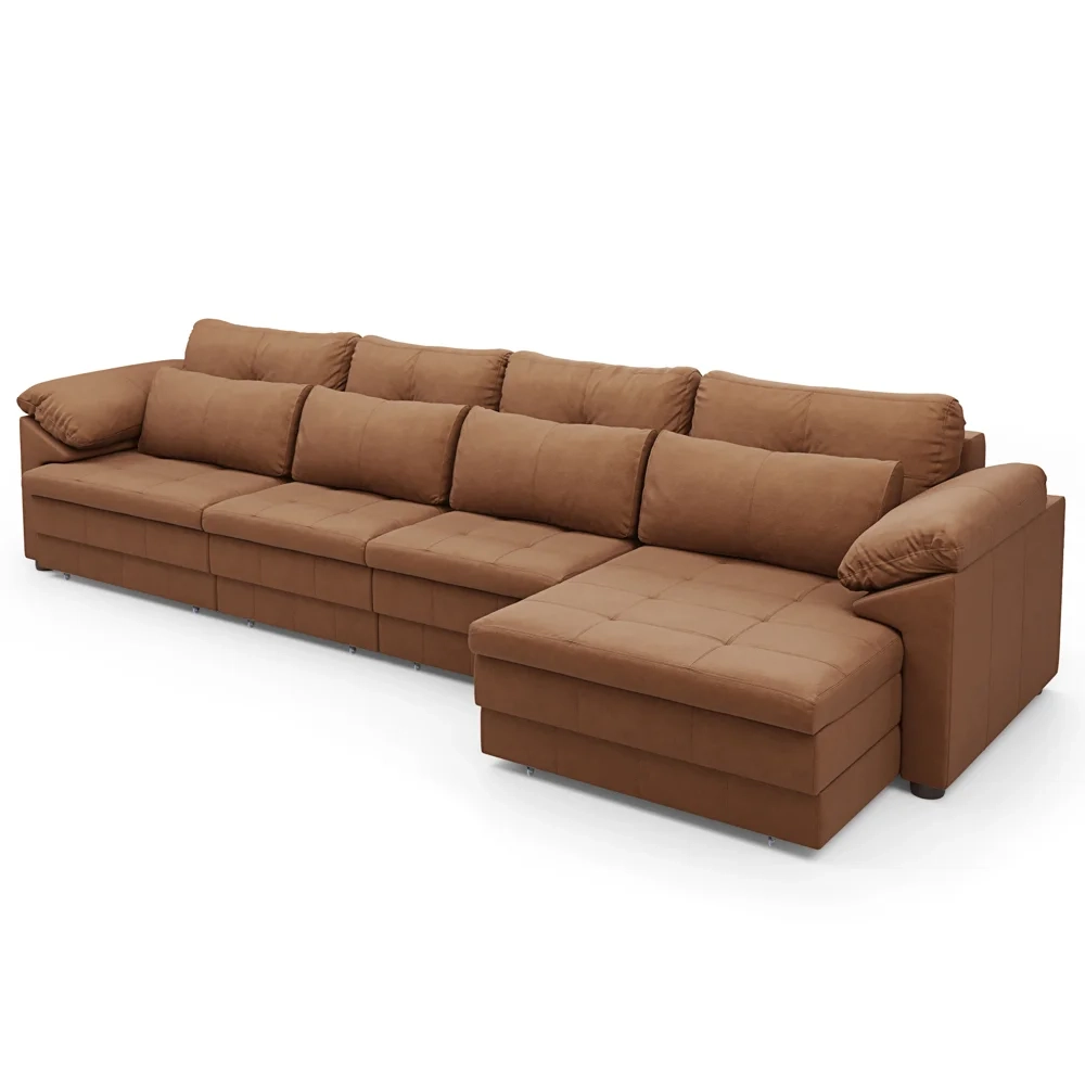 Sofá Retrátil 5 Lugares Para Sala 414cm Dijon Couro Mel S07 - Mpozenato