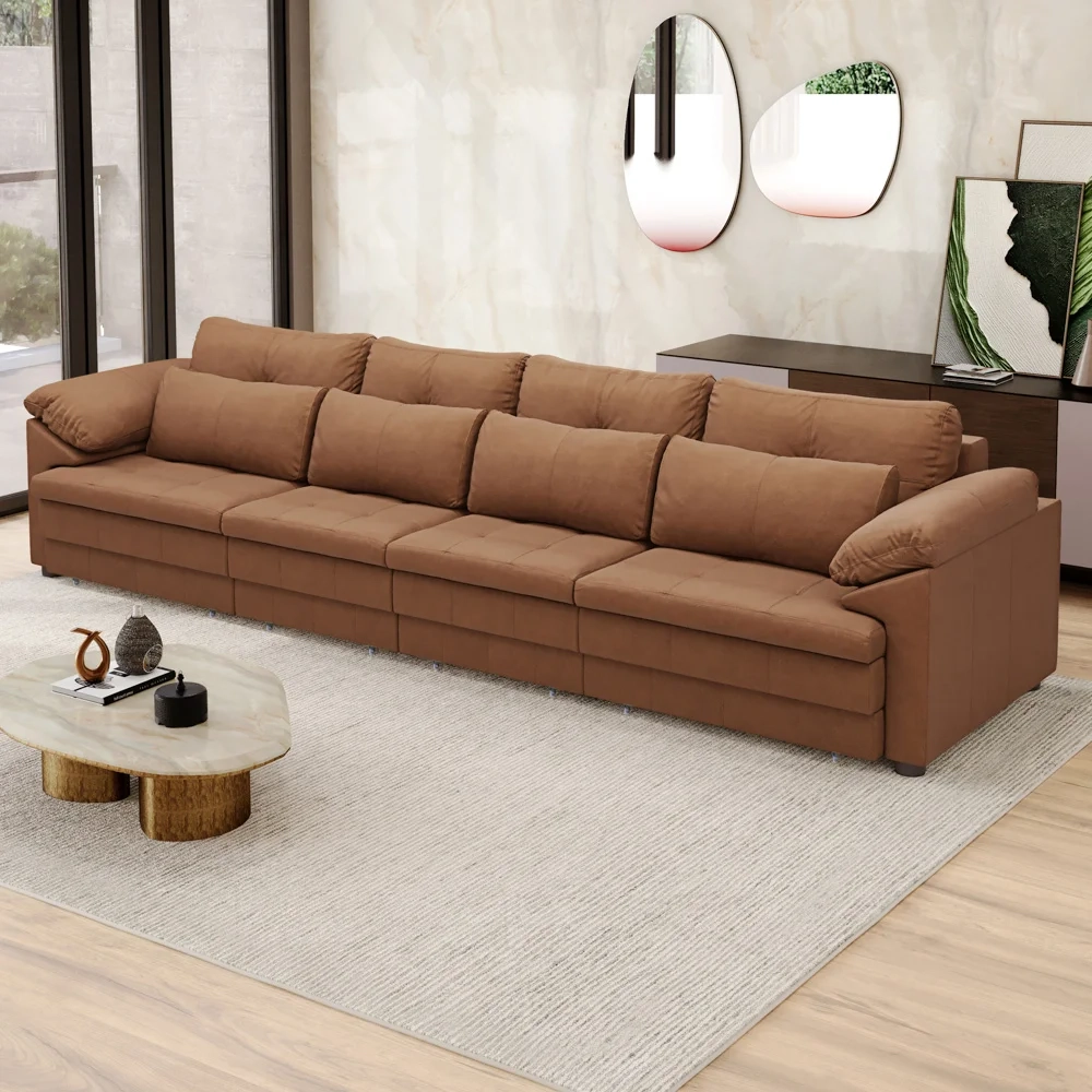 Sofá Retrátil 5 Lugares Para Sala 414cm Dijon Couro Mel S07 - Mpozenato