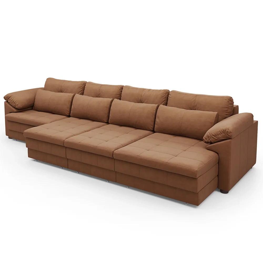 Sofá Retrátil 5 Lugares Para Sala 414cm Dijon Couro Mel S07 - Mpozenato