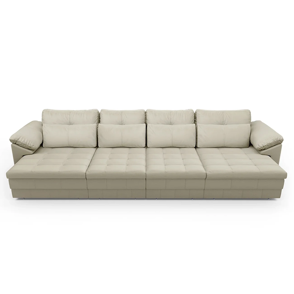Sofá Retrátil 5 Lugares Para Sala 414cm Dijon Couro Creme S07 - Mpozenato