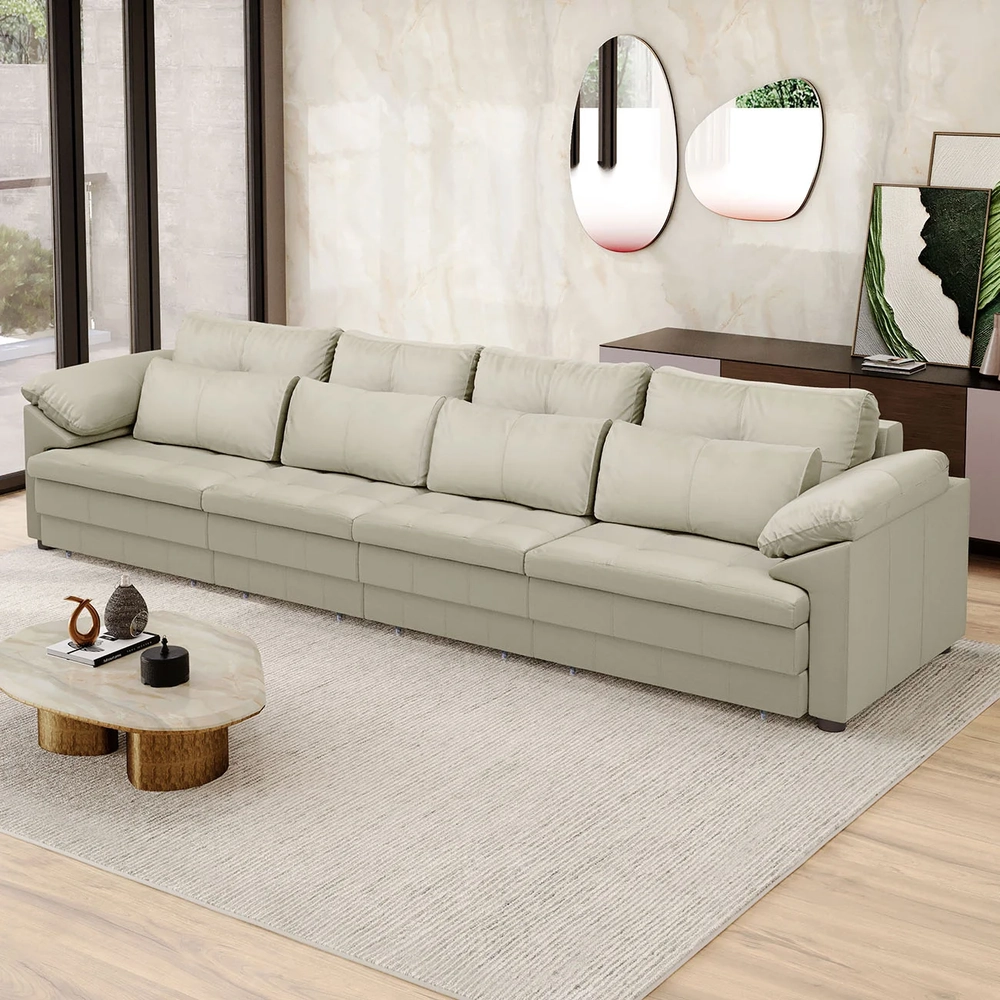 Sofá Retrátil 5 Lugares Para Sala 414cm Dijon Couro Creme S07 - Mpozenato