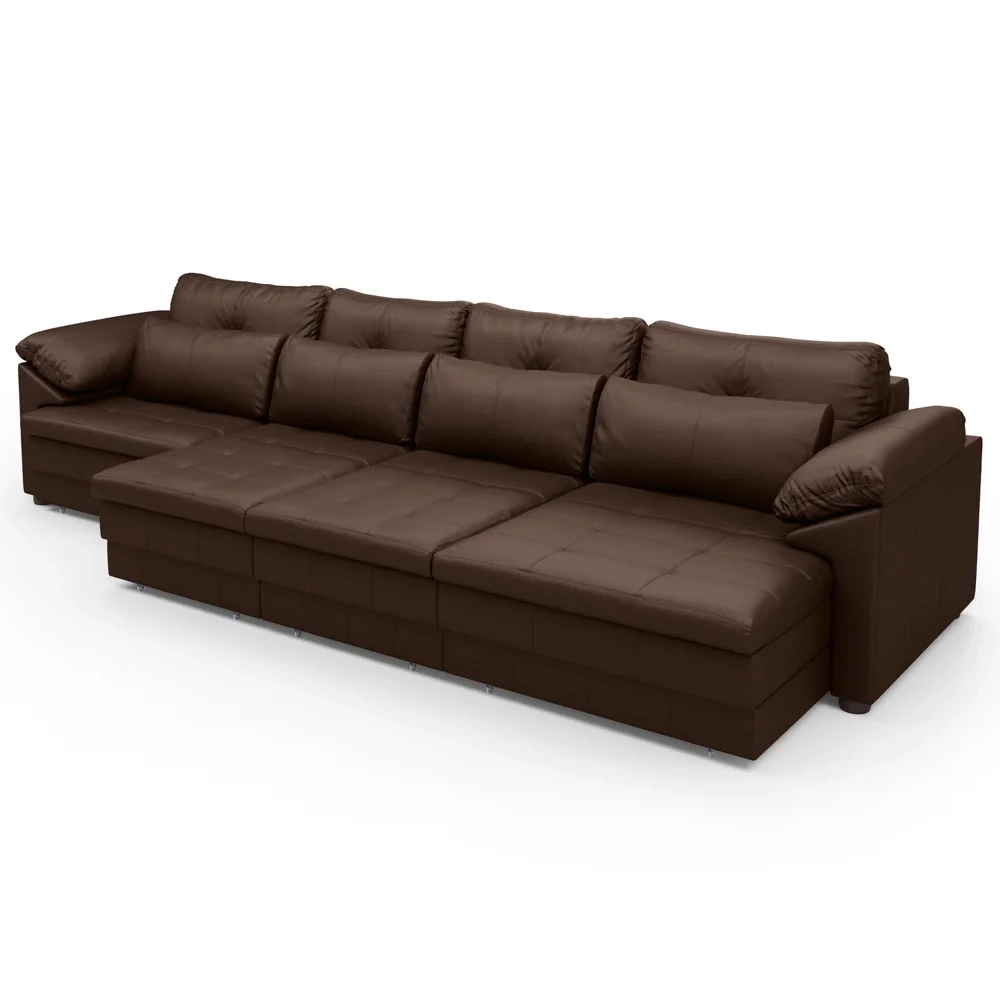 Sofá Retrátil 5 Lugares Para Sala 414cm Dijon Couro Caramelo S07 - Mpozenato