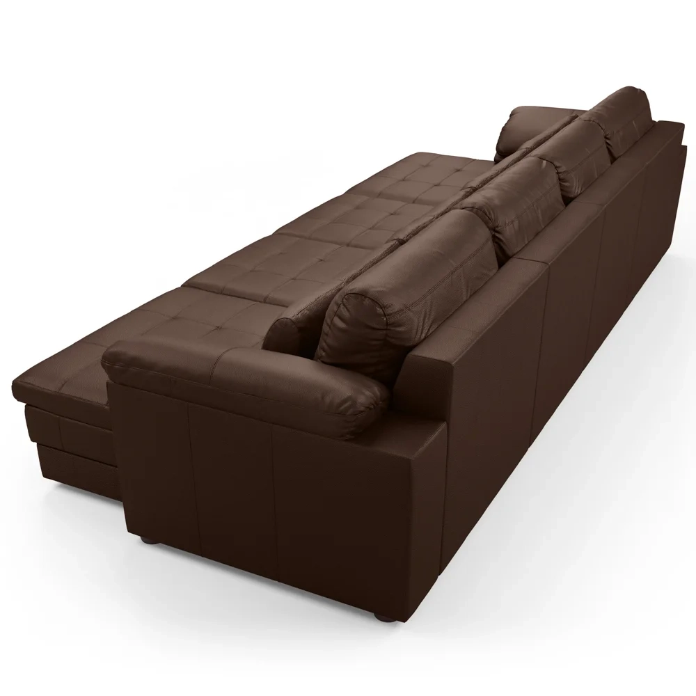 Sofá Retrátil 5 Lugares Para Sala 414cm Dijon Couro Caramelo S07 - Mpozenato