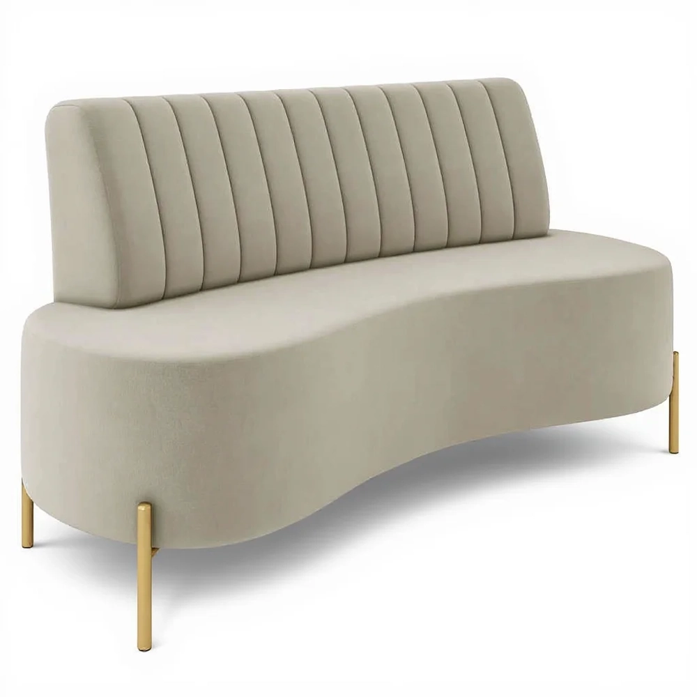 Sofá 2 Lugares 135cm Pés Aço Dourado Tamar Veludo Bege Z08  - Mpozenato