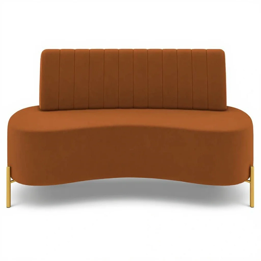 Sofá 2 Lugares 135cm Pés Aço Dourado Tamar Veludo Terracota Z08 - Mpozenato