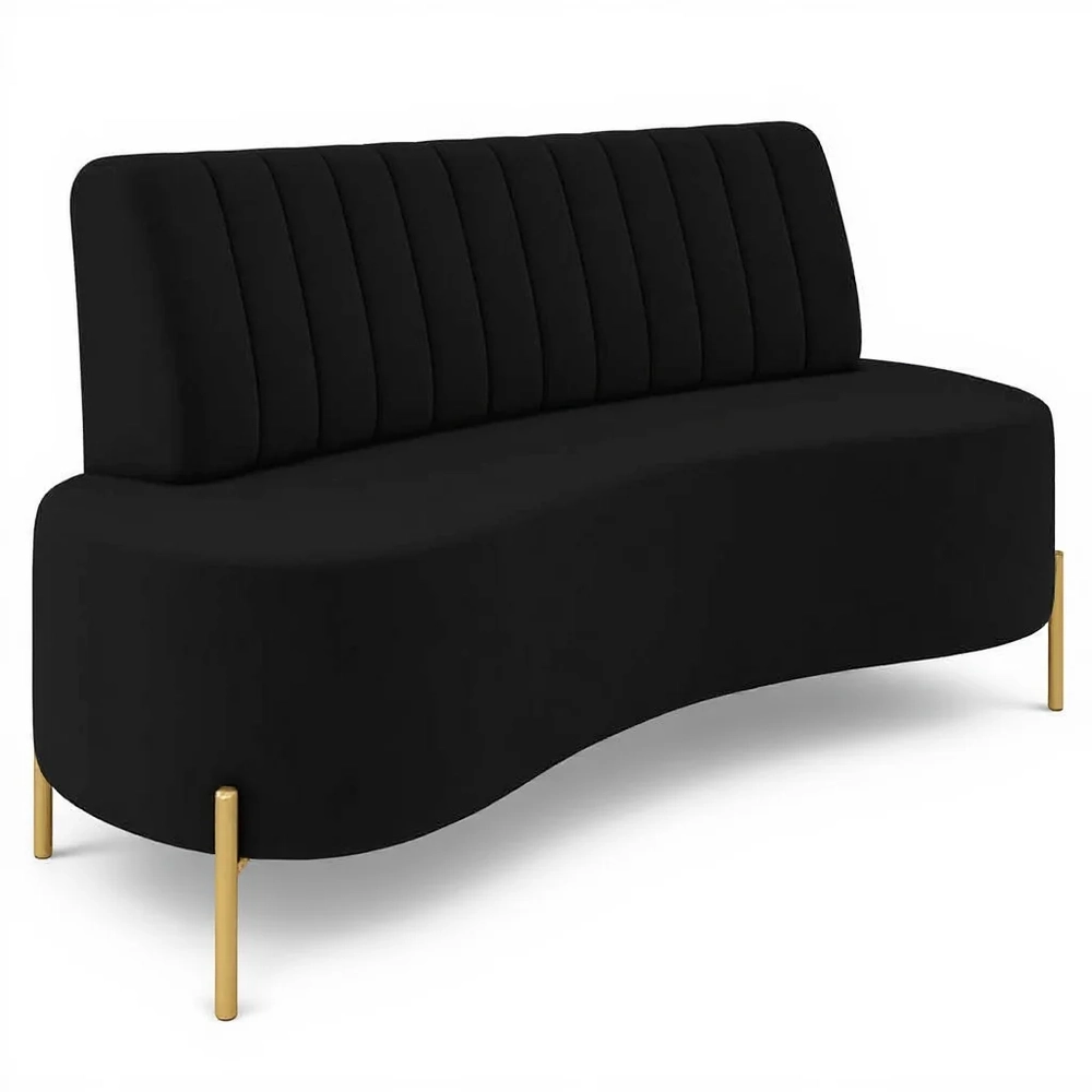 Sofá 2 Lugares 135cm Pés Aço Dourado Tamar Veludo Preto Z08 - Mpozenato