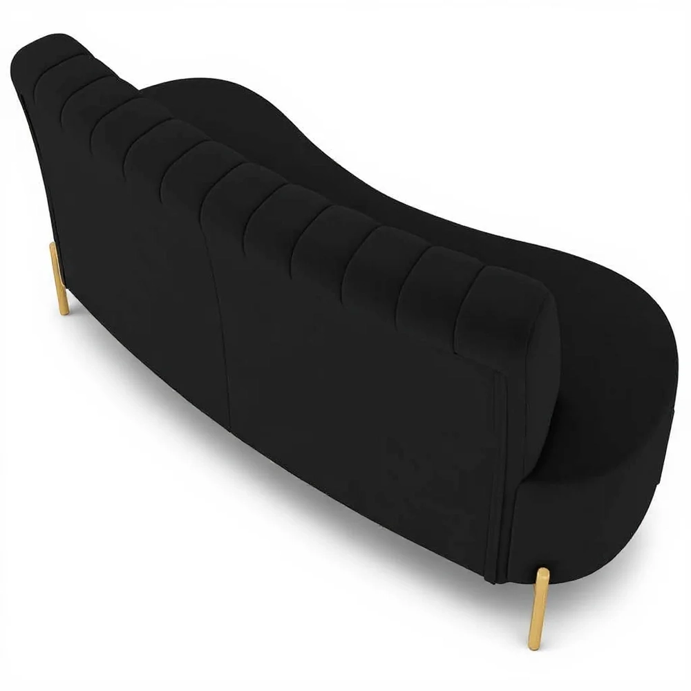 Sofá 2 Lugares 135cm Pés Aço Dourado Tamar Veludo Preto Z08 - Mpozenato