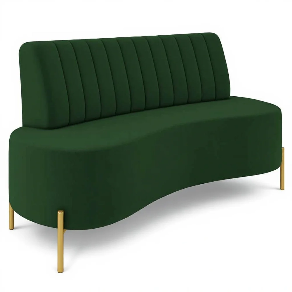 Sofá 2 Lugares 135cm Pés Aço Dourado Tamar Veludo Verde Z08 - Mpozenato