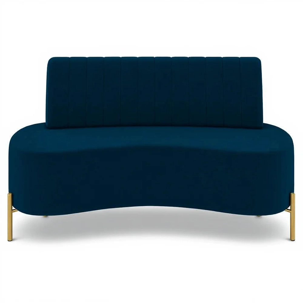Sofá 2 Lugares 135cm Pés Aço Dourado Tamar Veludo Azul Z08  - Mpozenato