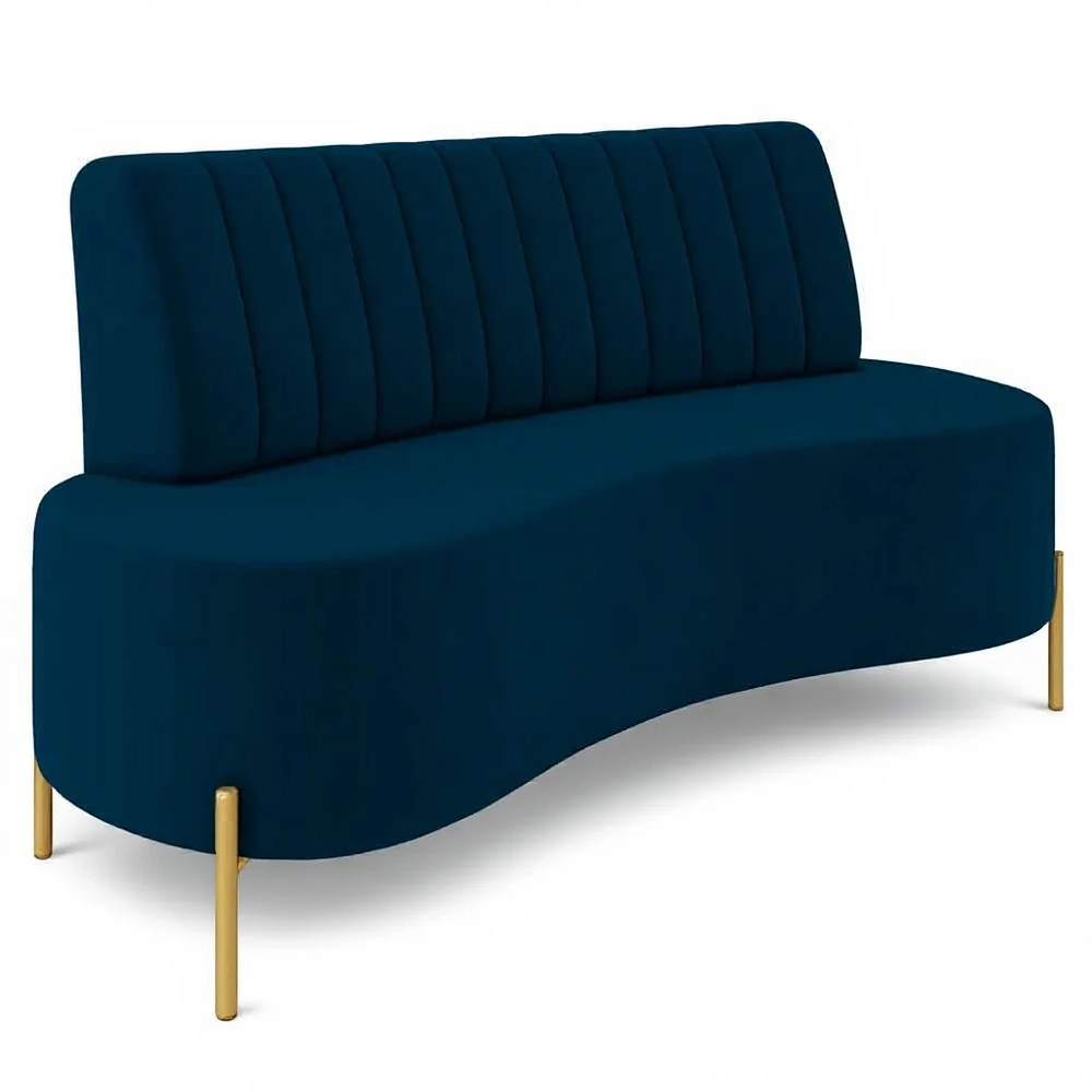 Sofá 2 Lugares 135cm Pés Aço Dourado Tamar Veludo Azul Z08  - Mpozenato