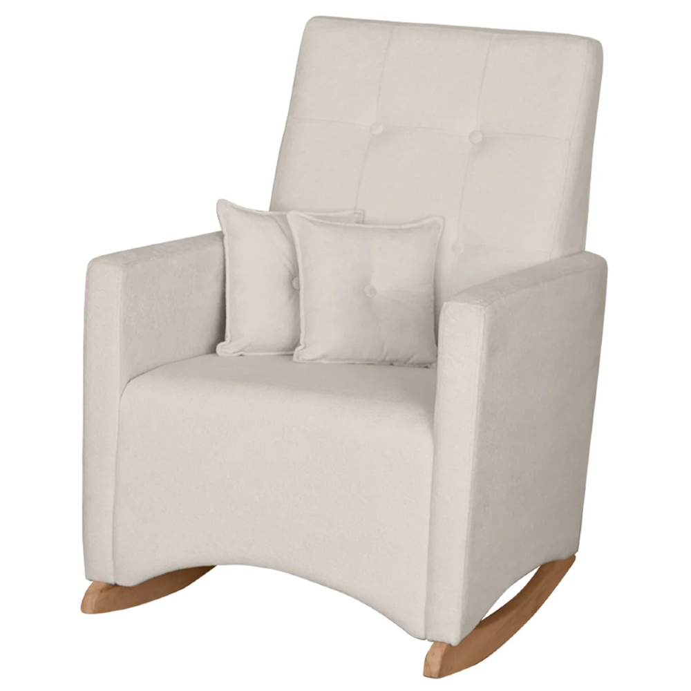 Poltrona Amamentação Base Balanço e Puff Lola Bouclê Off F03 - Mpozenato