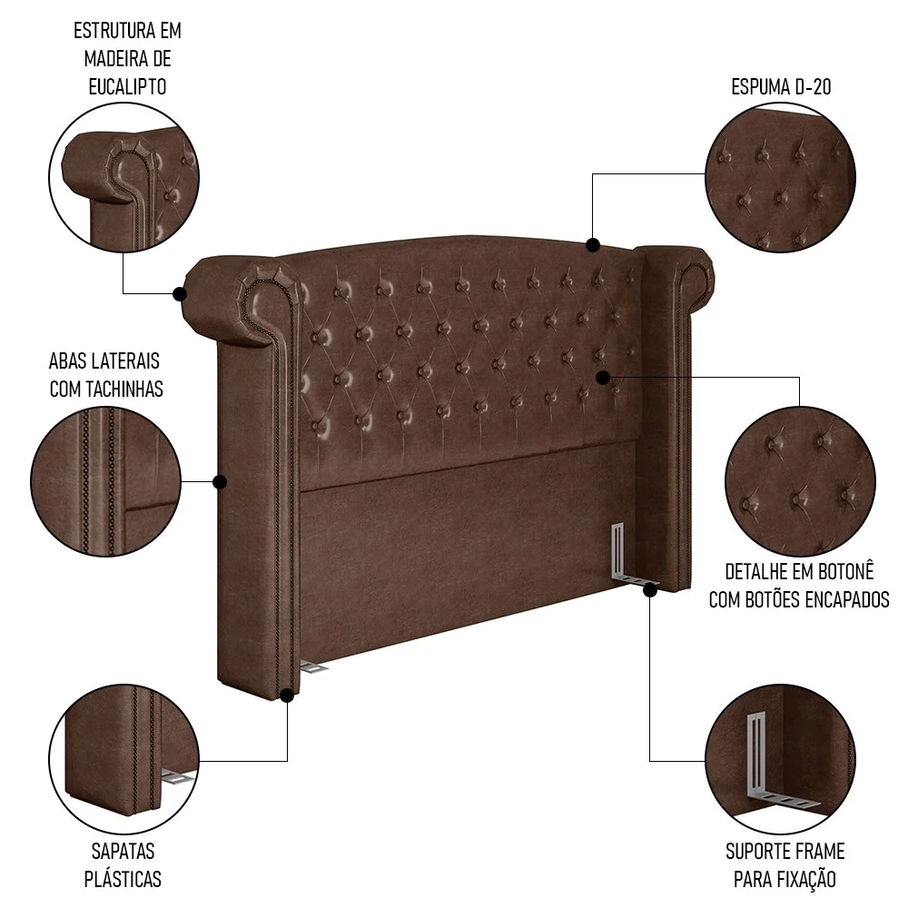 Cabeceira Cama Box Casal 140cm Provença e Recamier Veneto Z37 Sintético Marrom - Mpozenato