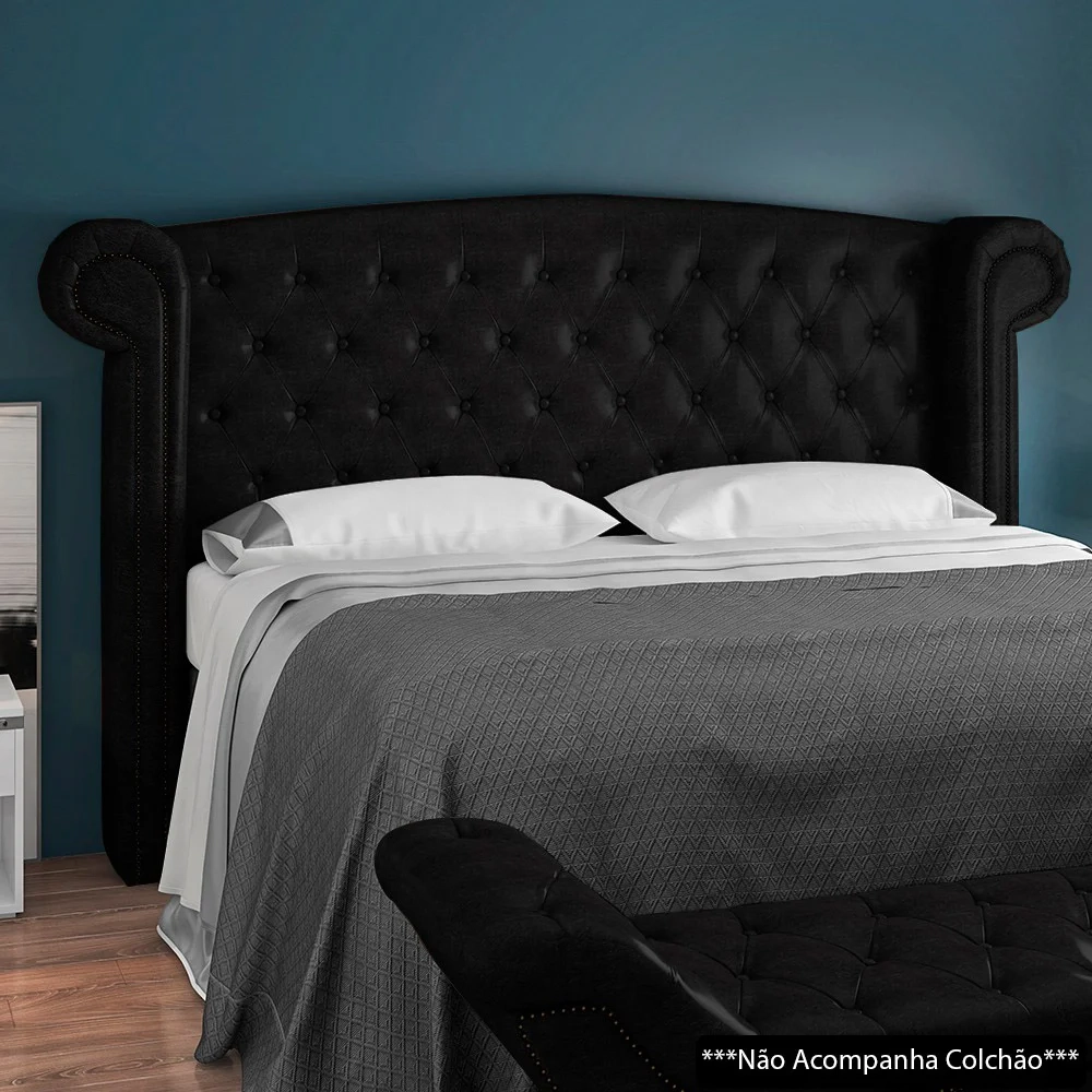 Cabeceira Cama Box Casal 140cm Provença e Recamier Veneto Z37 Sintético Preto - Mpozenato