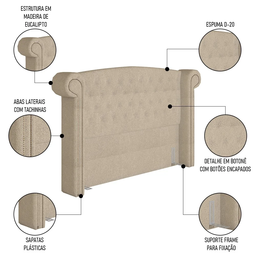 Cabeceira Cama Box Queen 160cm Provença e Recamier Veneto Z37 Boucle Bege - Mpozenato