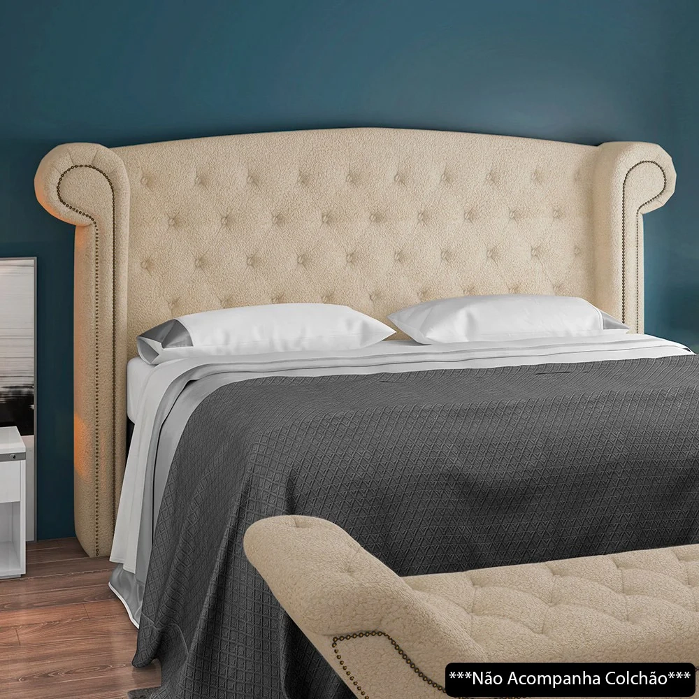 Cabeceira Cama Box Queen 160cm Provença e Recamier Veneto Z37 Boucle Bege - Mpozenato