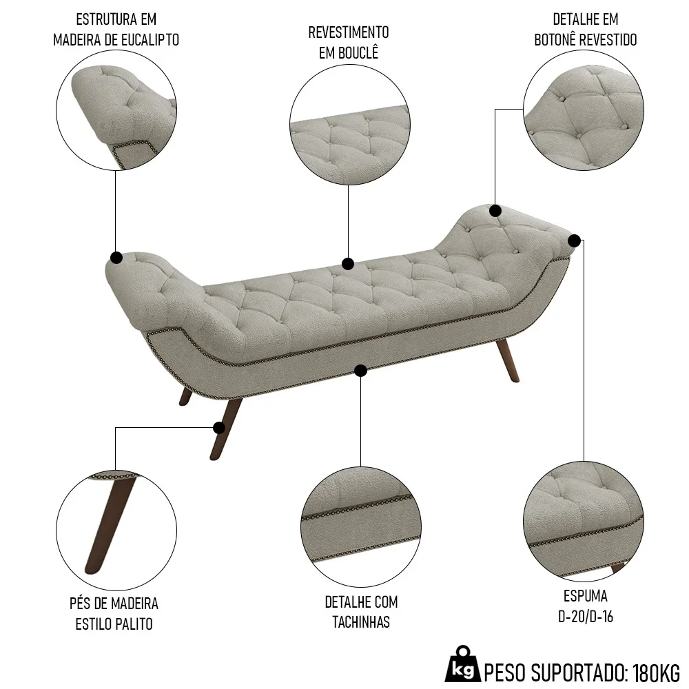 Cabeceira Cama Box King 195cm Provença e Recamier Veneto Z37 Boucle Cru - Mpozenato