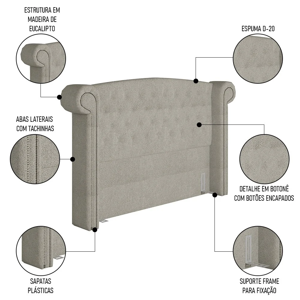 Cabeceira Cama Box King 195cm Provença e Recamier Veneto Z37 Boucle Cru - Mpozenato