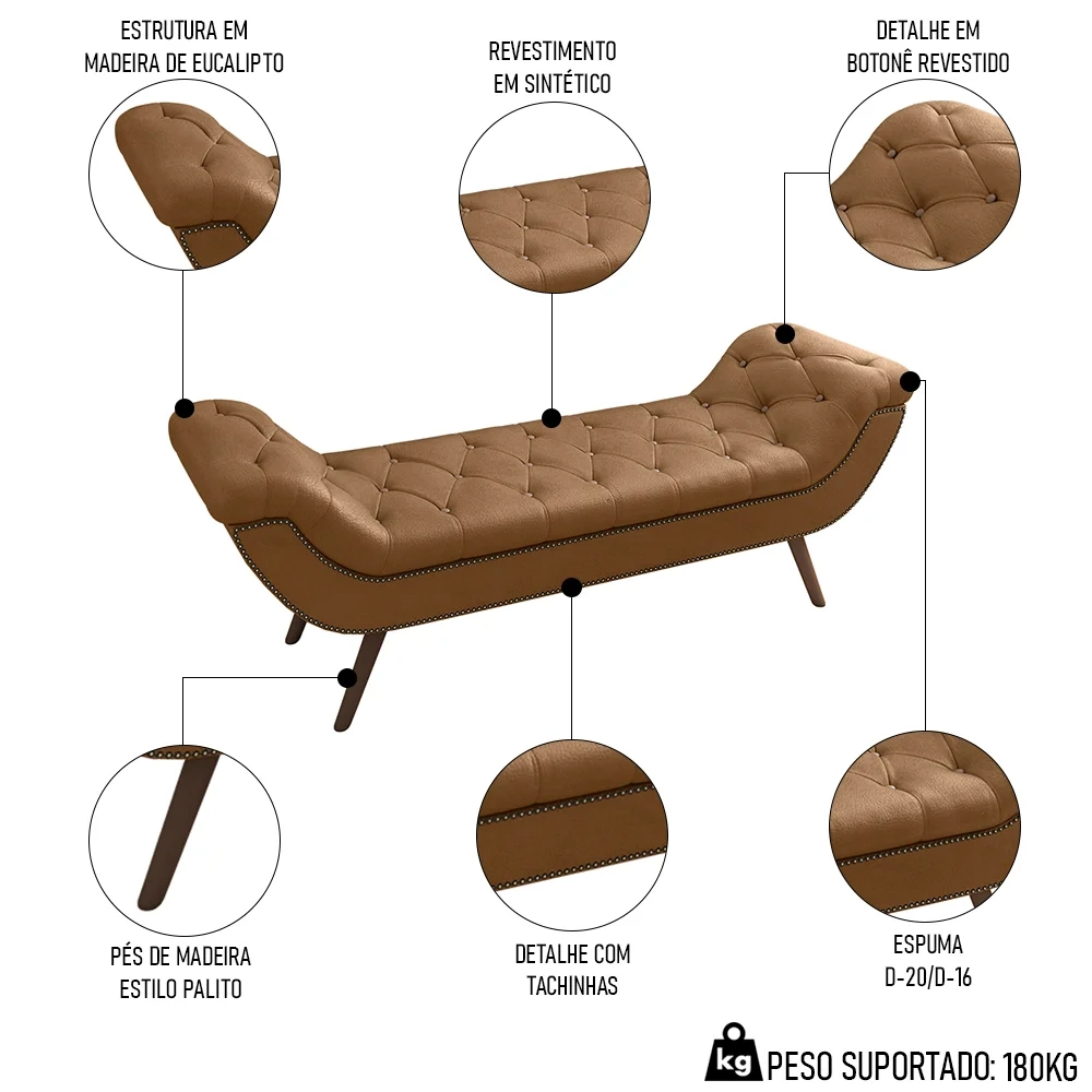 Cabeceira Cama Box King 195cm Provença e Recamier Veneto Z37 Sintético Caramelo - Mpozenato