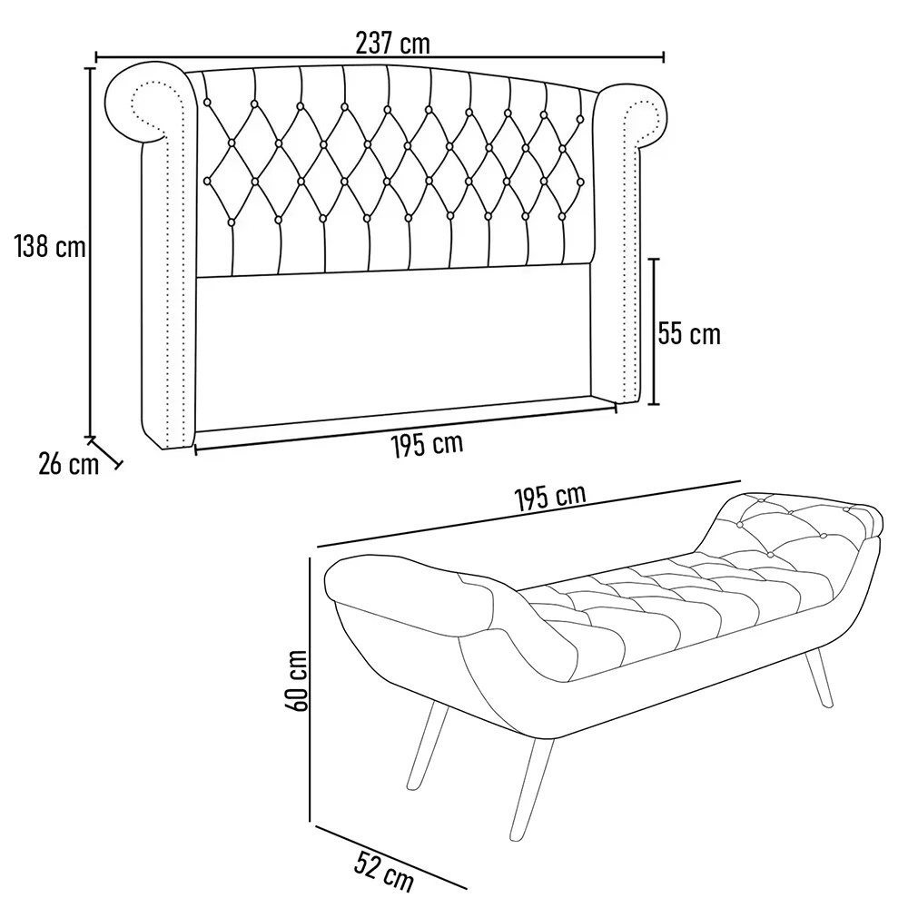 Cabeceira Cama Box King 195cm Provença e Recamier Veneto Z37 Boucle Bege - Mpozenato