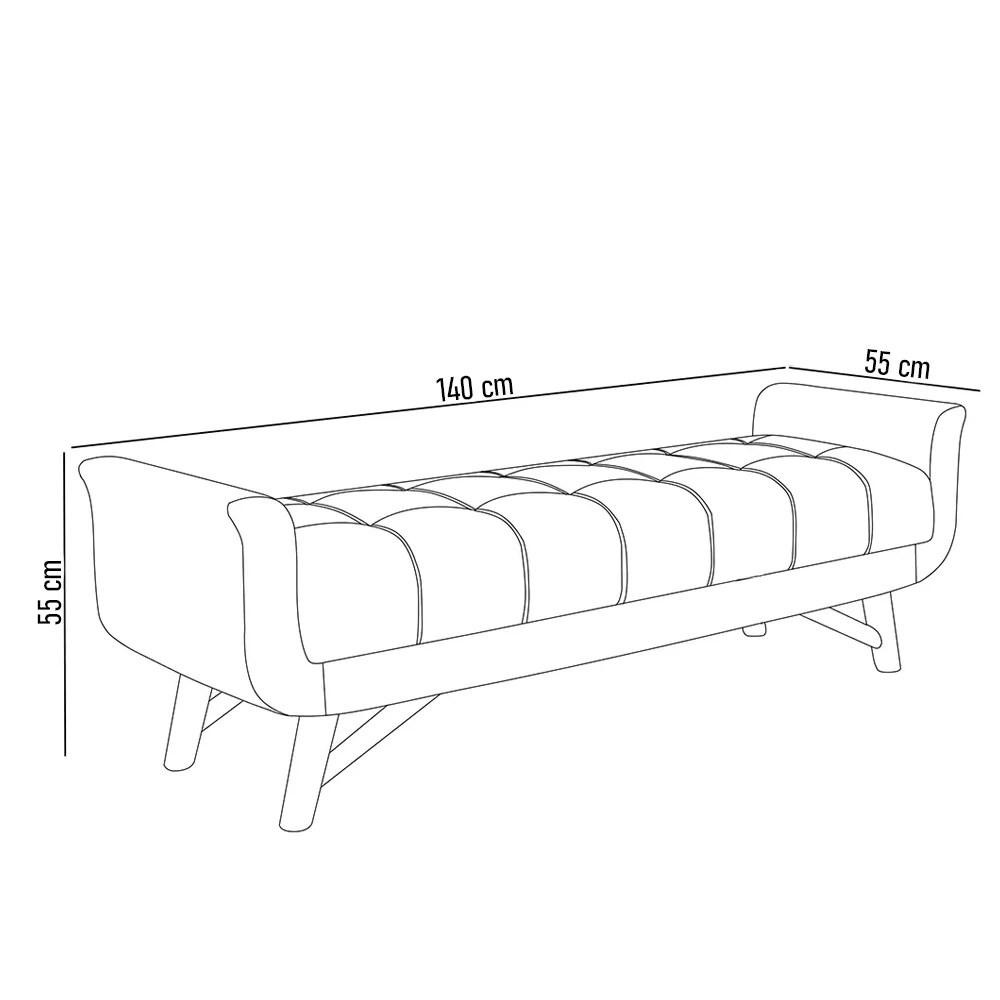 Puff Recamier Calçadeira 140cm Base Madeira Neville Z37 Sintético Caramelo - Mpozenato