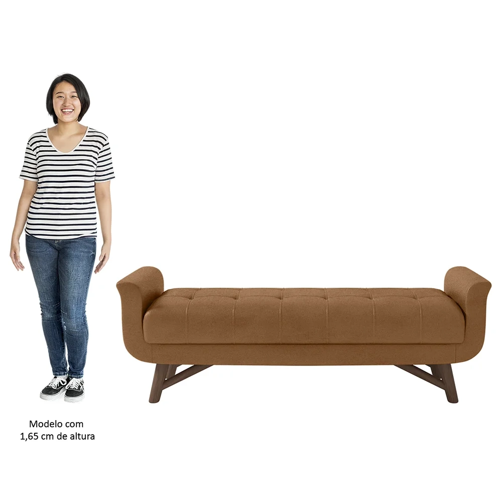 Puff Recamier Calçadeira 140cm Base Madeira Neville Z37 Sintético Caramelo - Mpozenato