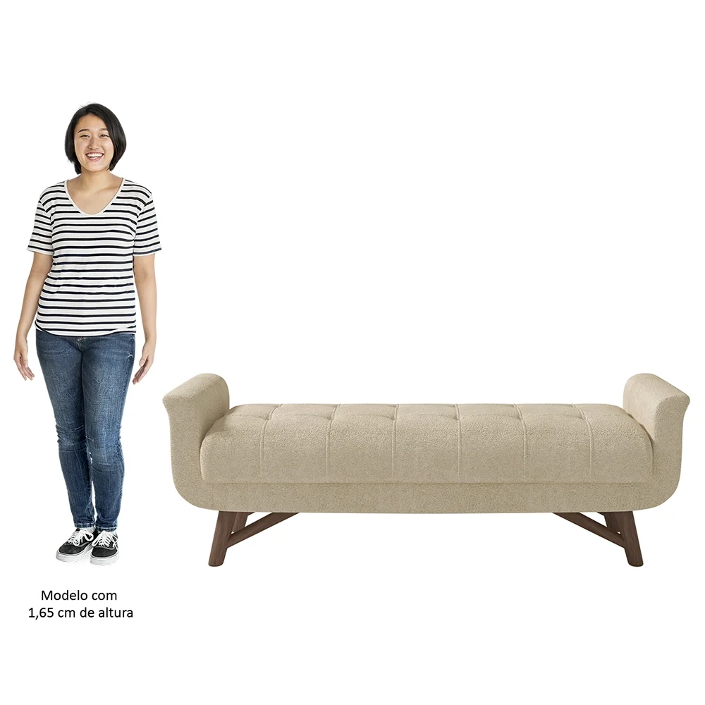 Puff Recamier Calçadeira 140cm Base Madeira Neville Z37 Boucle Bege - Mpozenato