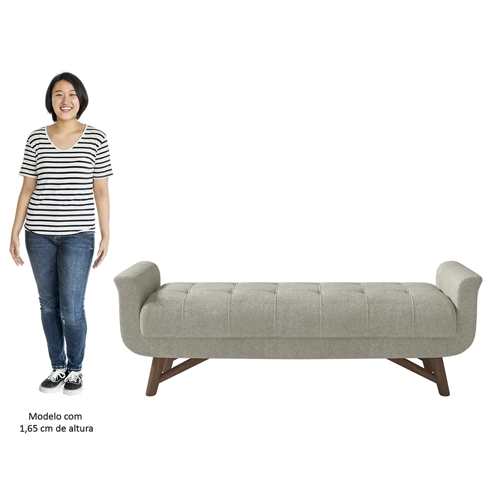 Puff Recamier Calçadeira 160cm Base Madeira Neville Z37 Boucle Cru - Mpozenato