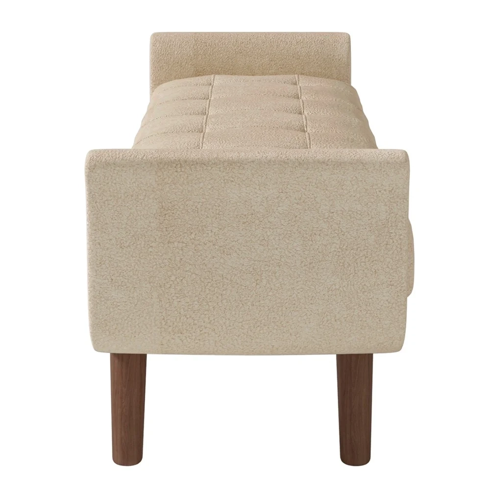 Puff Recamier Calçadeira 160cm Base Madeira Neville Z37 Boucle Bege - Mpozenato