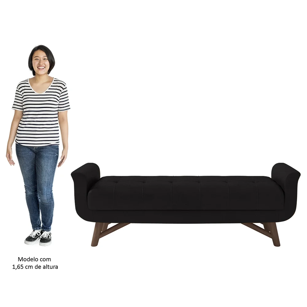 Puff Recamier Calçadeira 160cm Base Madeira Neville Z37 Sintético Preto - Mpozenato