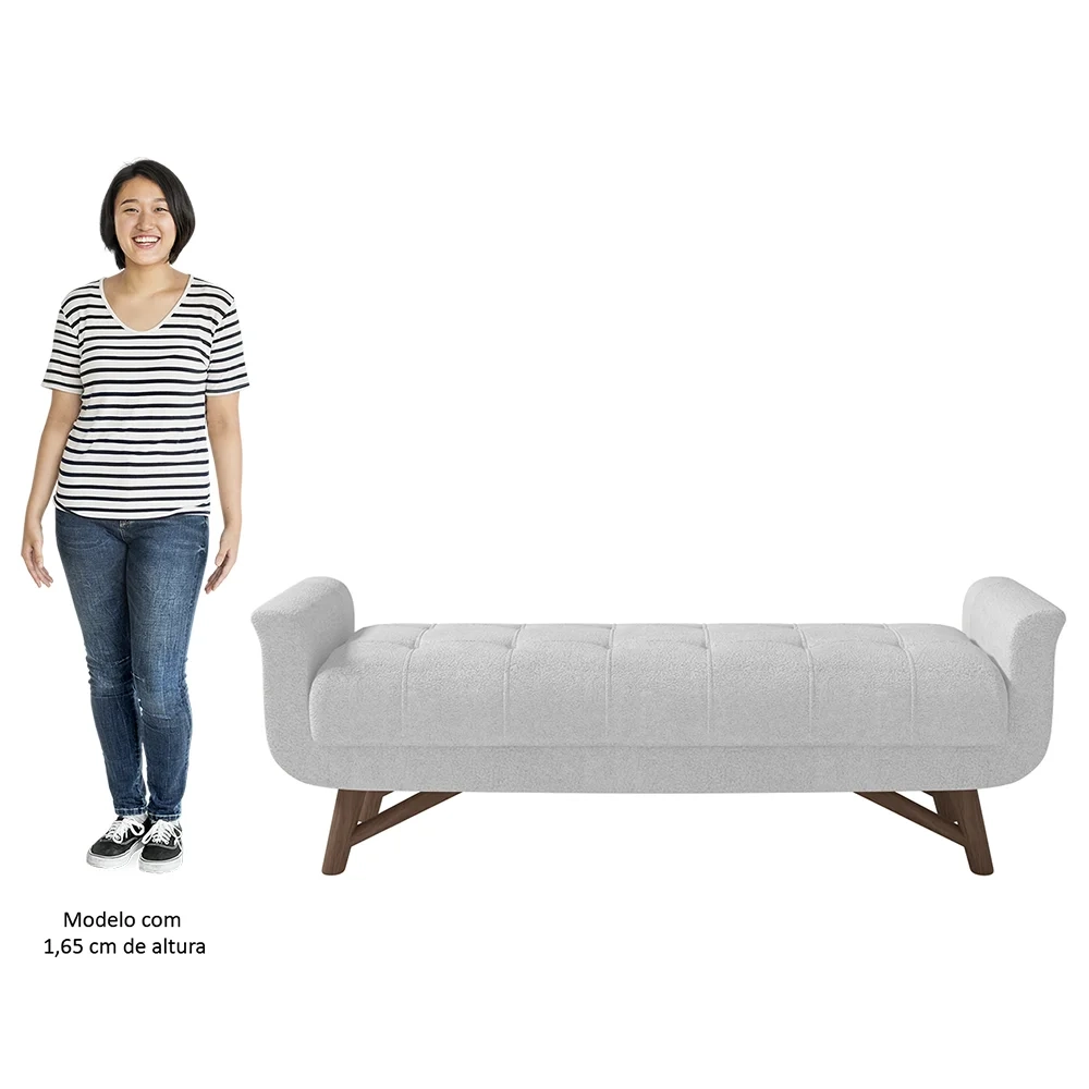 Puff Recamier Calçadeira 160cm Base Madeira Neville Z37 Boucle Branco - Mpozenato