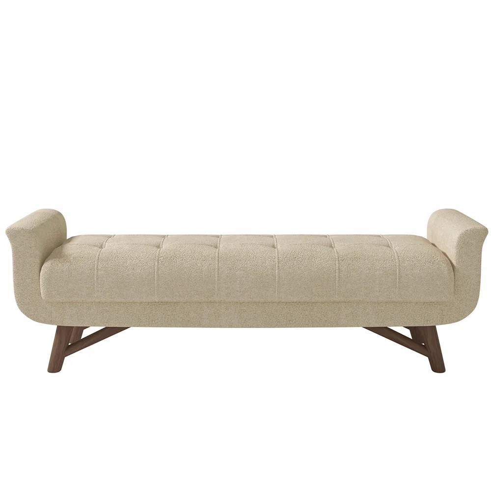 Puff Recamier Calçadeira 195cm Base Madeira Neville Z37 Boucle Bege - Mpozenato