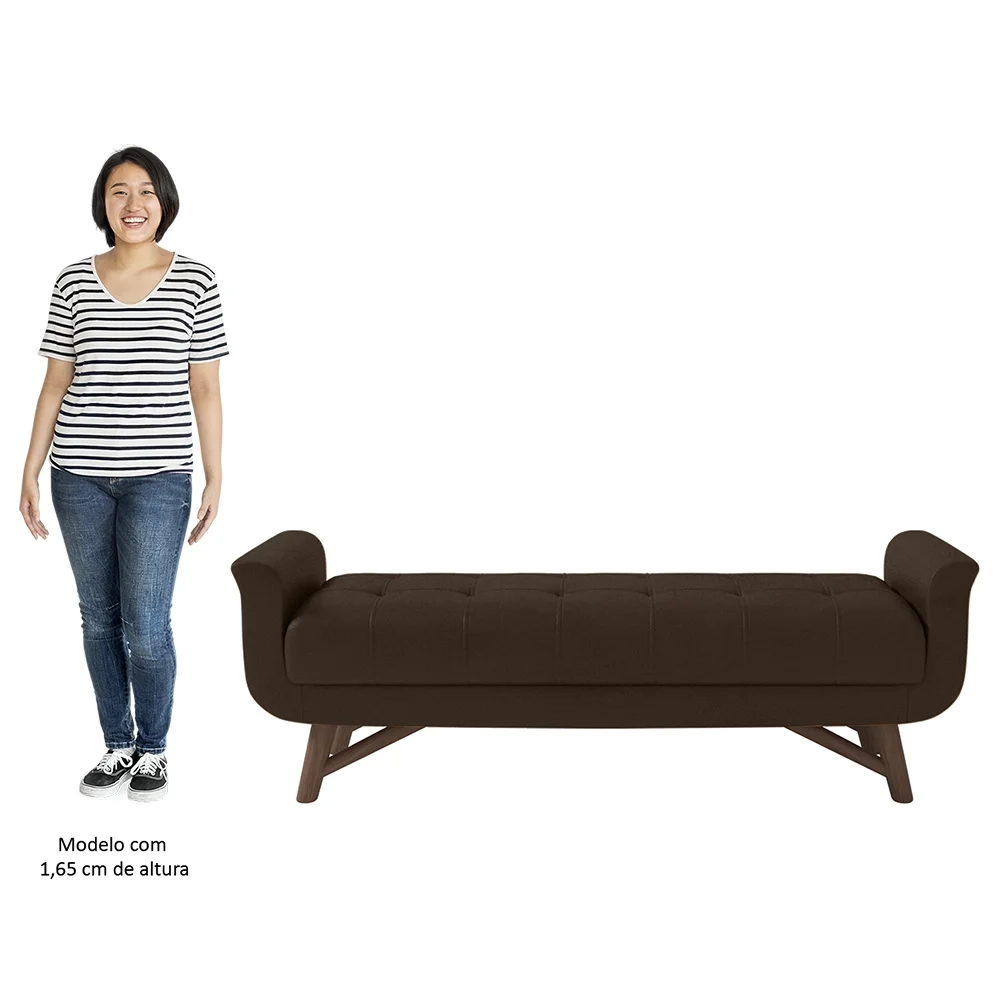 Puff Recamier Calçadeira 195cm Base Madeira Neville Z37 Sintético Marrom - Mpozenato