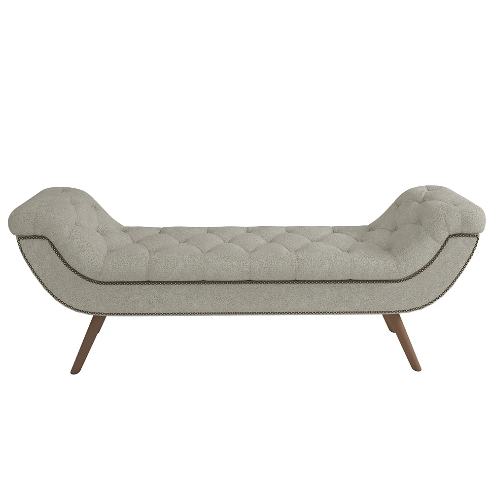 Puff Recamier Calçadeira 140cm Pés Palito Madeira Venêto Z37 Boucle Cru - Mpozenato