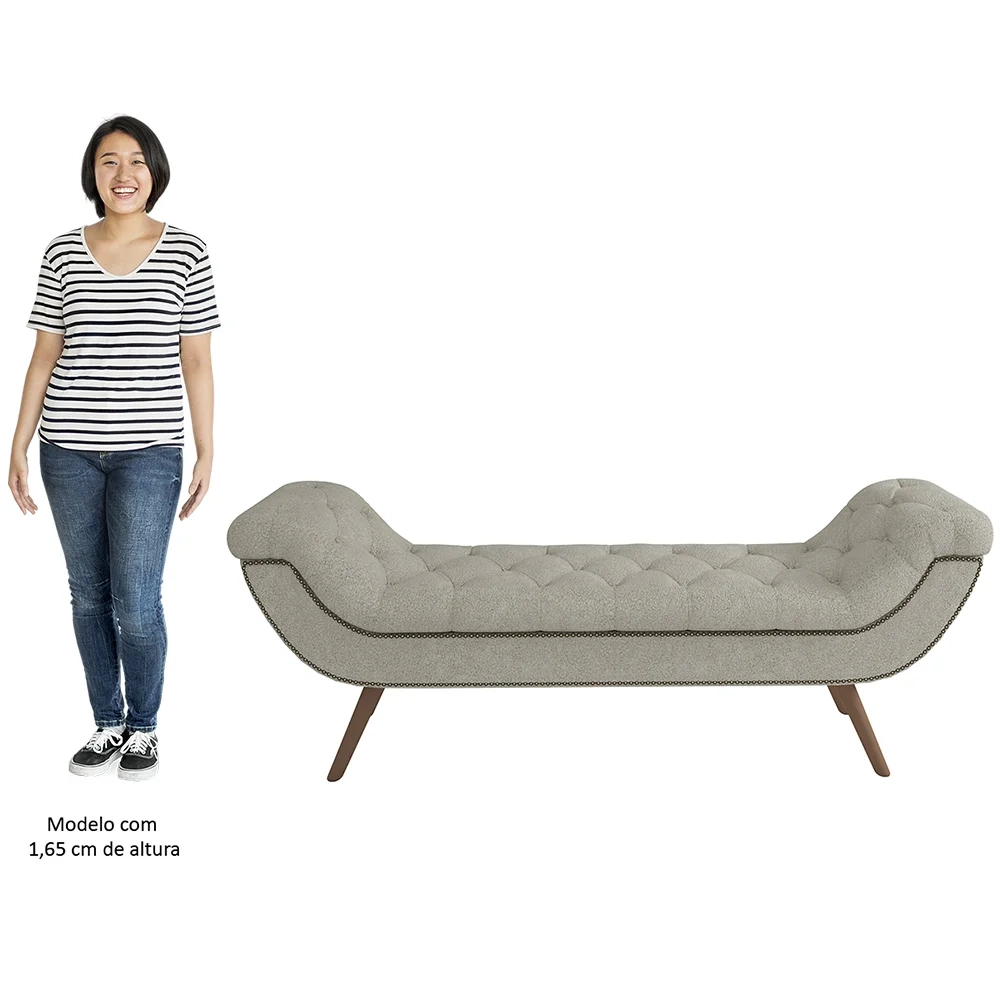 Puff Recamier Calçadeira 140cm Pés Palito Madeira Venêto Z37 Boucle Cru - Mpozenato