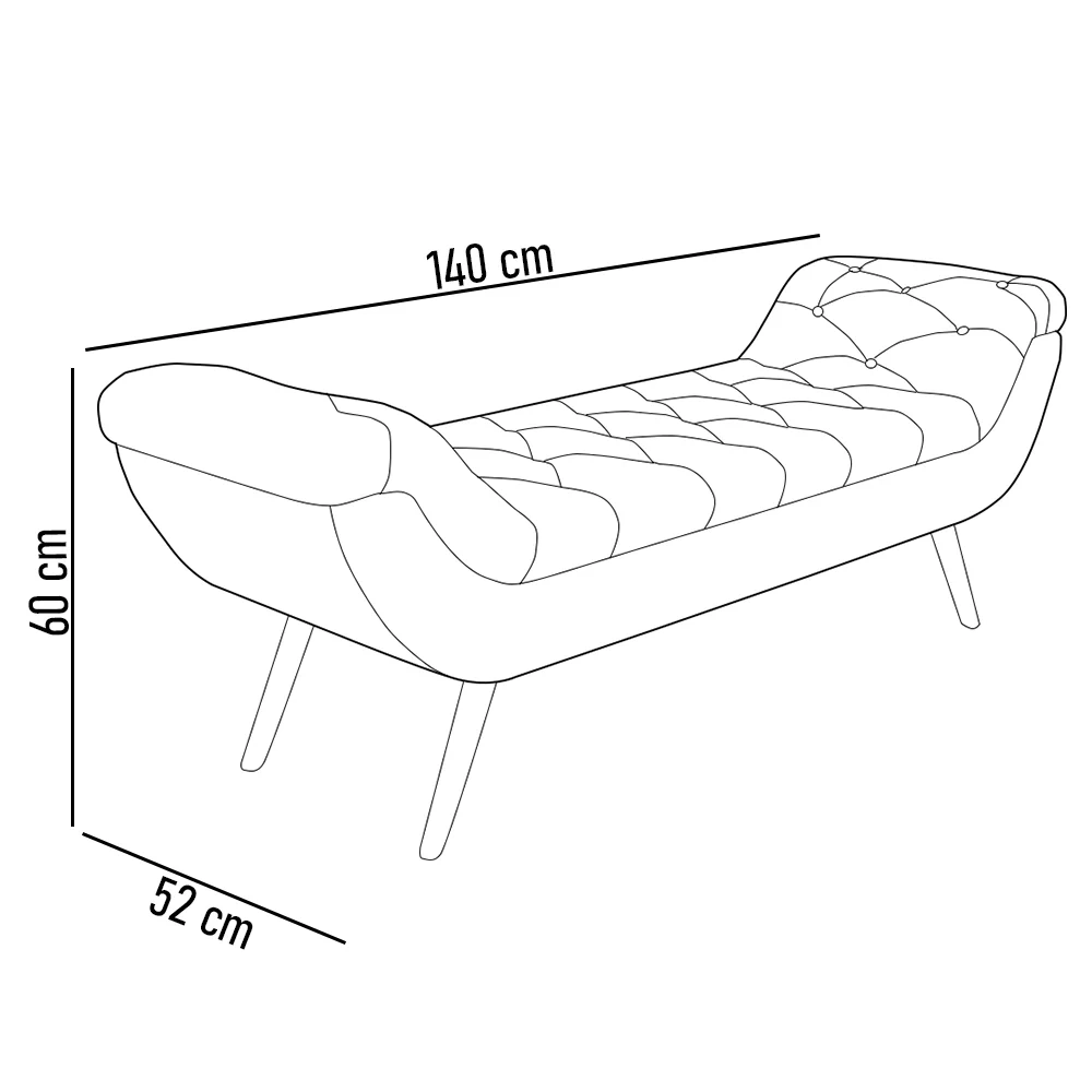 Puff Recamier Calçadeira 140cm Pés Palito Madeira Venêto Z37 Boucle Cru - Mpozenato