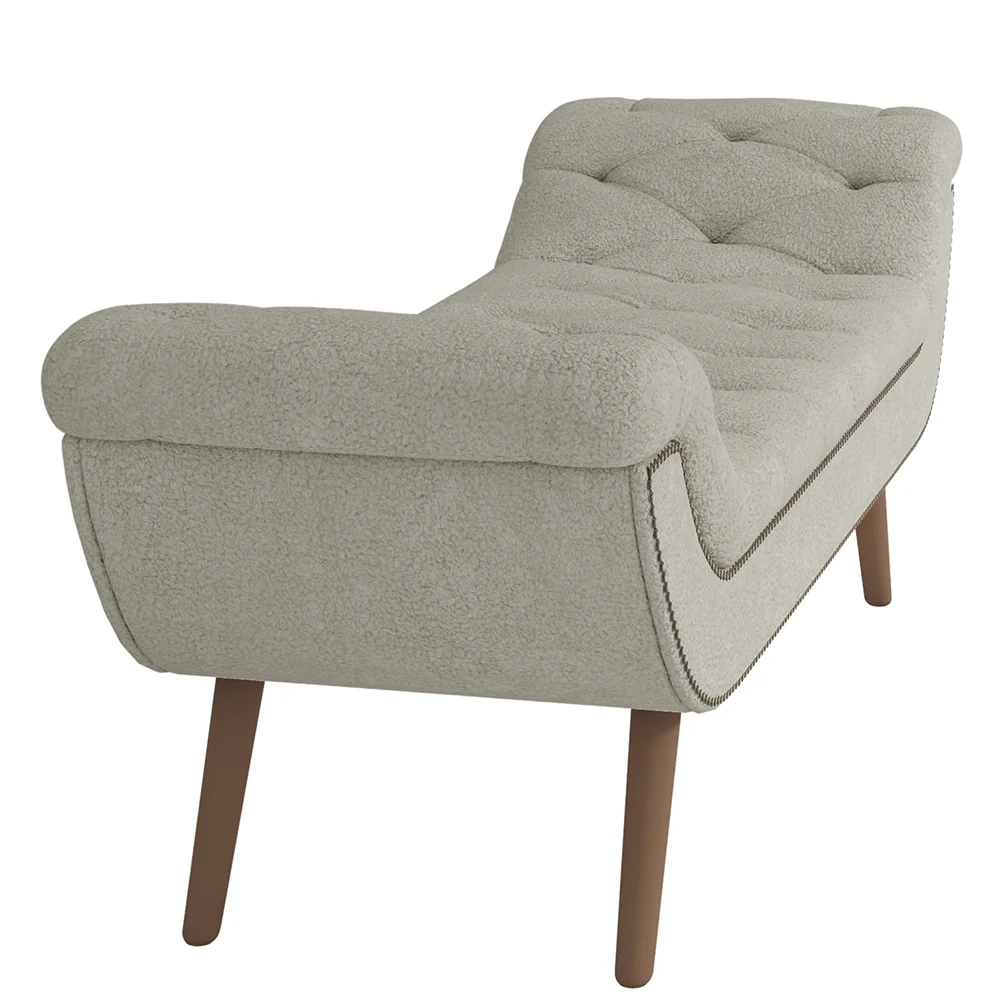 Puff Recamier Calçadeira 140cm Pés Palito Madeira Venêto Z37 Boucle Cru - Mpozenato