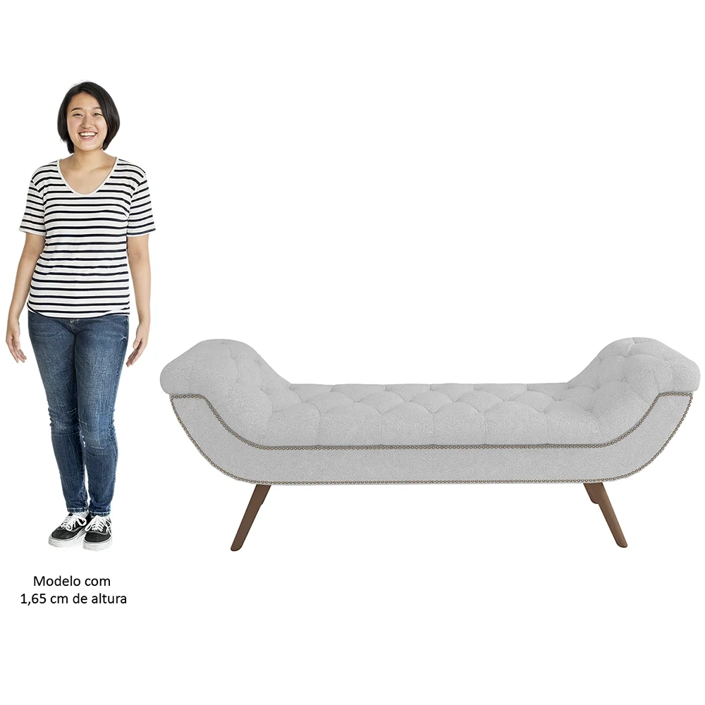 Puff Recamier Calçadeira 140cm Pés Palito Madeira Venêto Z37 Boucle Branco - Mpozenato