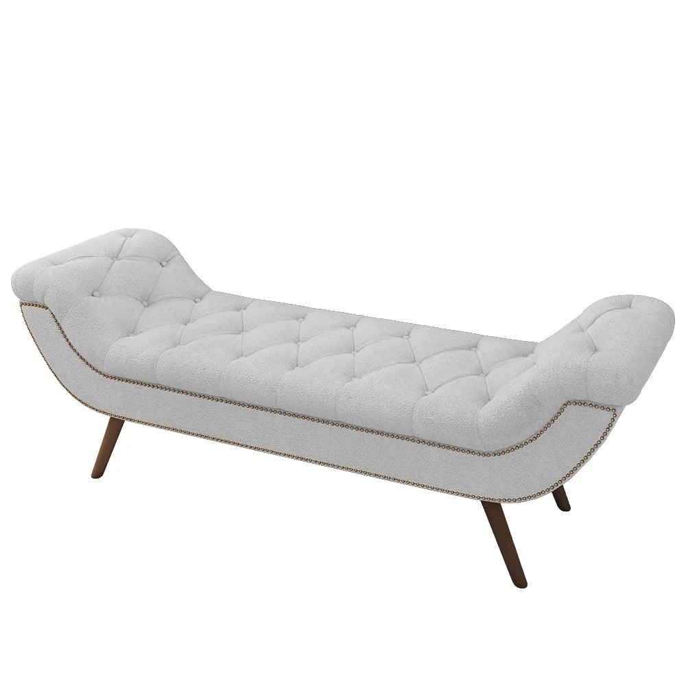 Puff Recamier Calçadeira 140cm Pés Palito Madeira Venêto Z37 Boucle Branco - Mpozenato