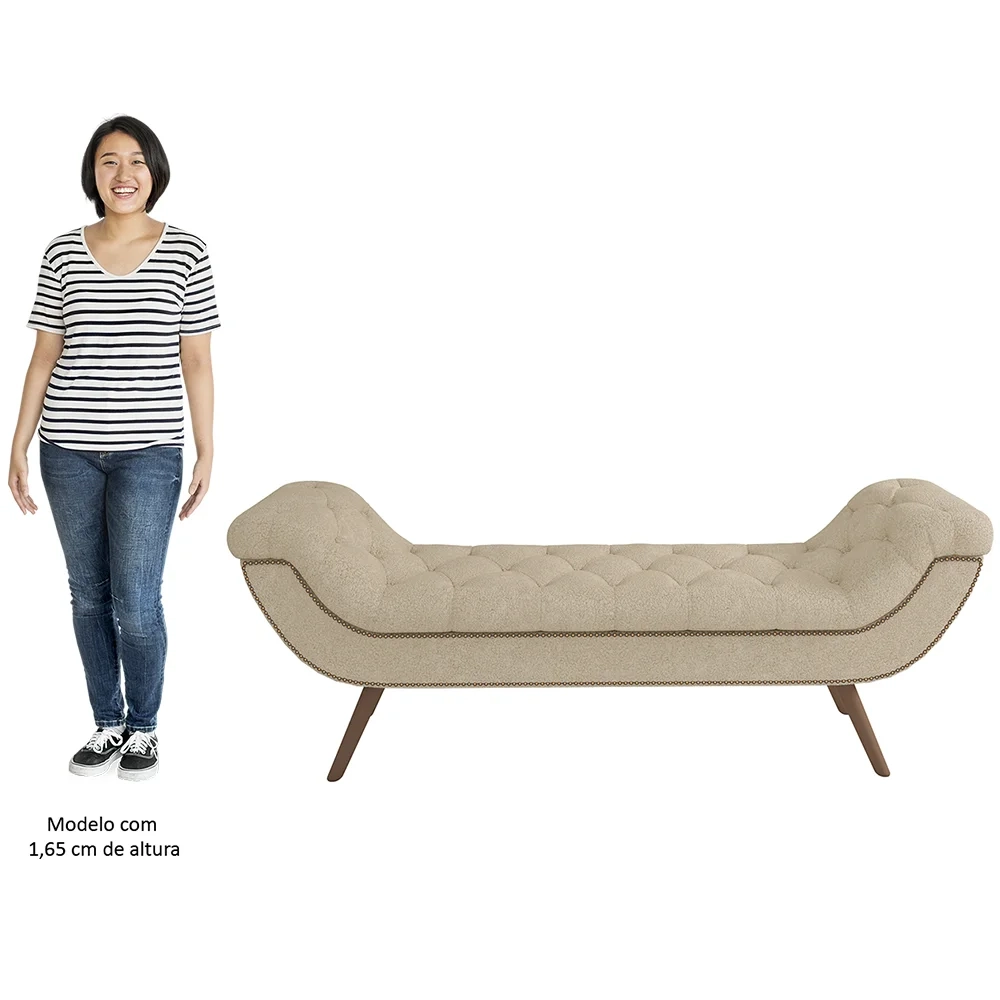 Puff Recamier Calçadeira 140cm Pés Palito Madeira Venêto Z37 Boucle Bege - Mpozenato