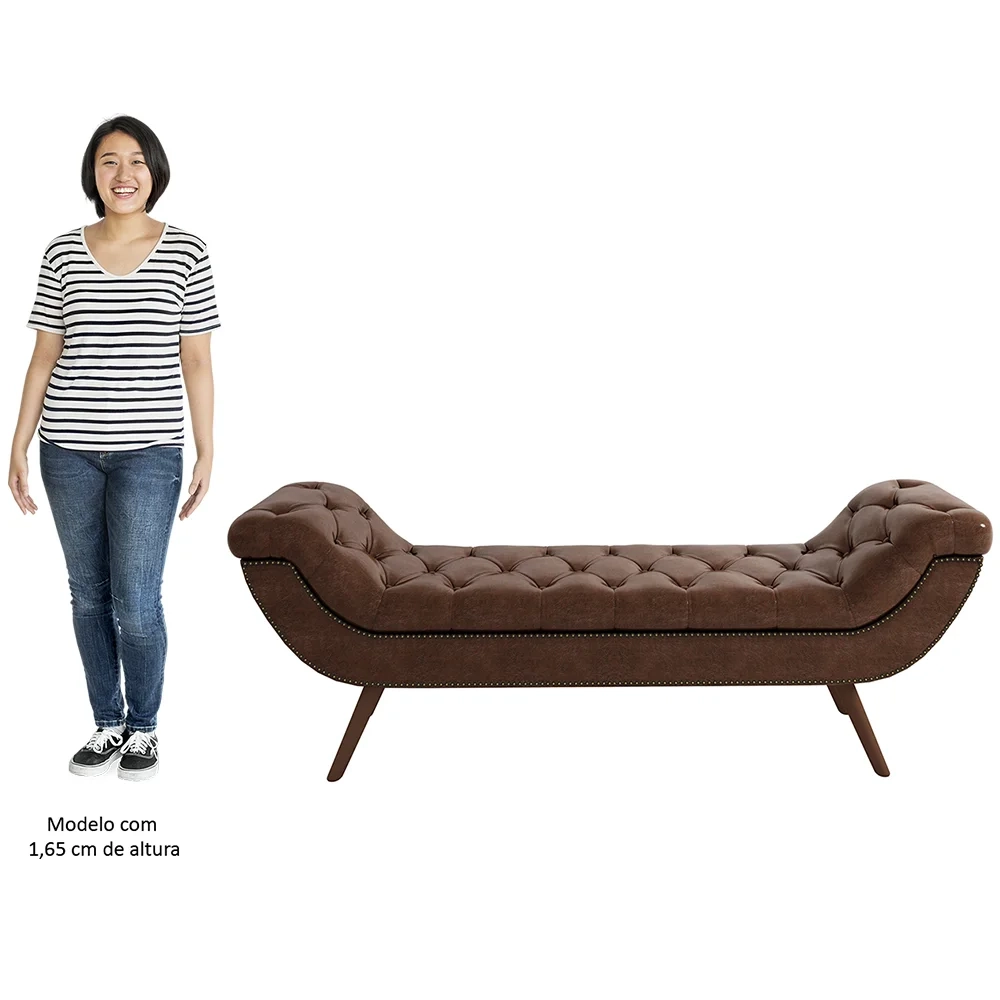 Puff Recamier Calçadeira 140cm Pés Palito Madeira Venêto Z37 Sintético Marrom - Mpozenato