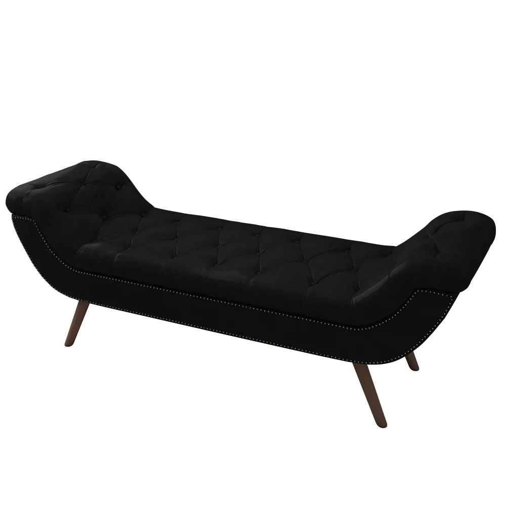 Puff Recamier Calçadeira 140cm Pés Palito Madeira Venêto Z37 Sintético Preto - Mpozenato