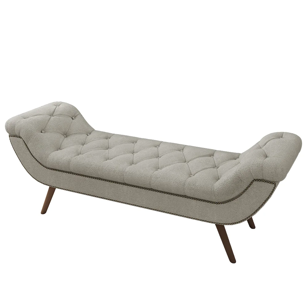 Puff Recamier Calçadeira 160cm Pés Palito Madeira Venêto Z37 Boucle Cru - Mpozenato